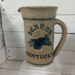Vintage Salt Glazed Stoneware Pottery Pitcher with Sebree, KY Cottage Farmhouse.